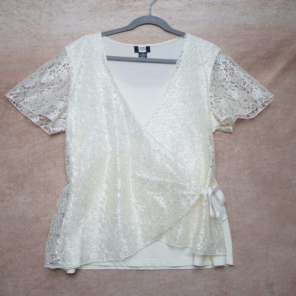 Studio 1940 Lace Wrap Blouse Ivory 18 20